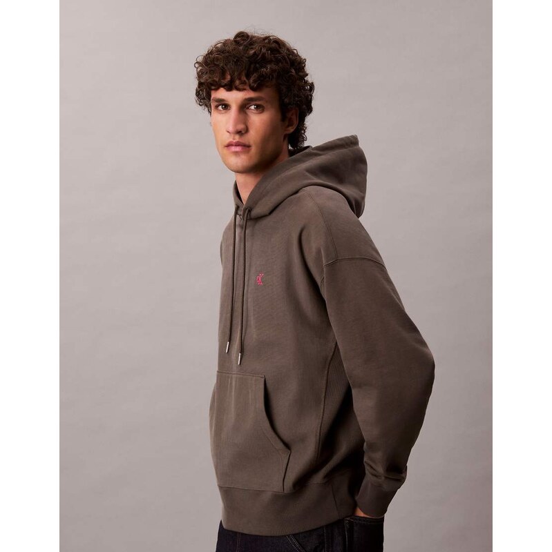 Calvin Klein Jeans premium terry small logo hoodie in dark green