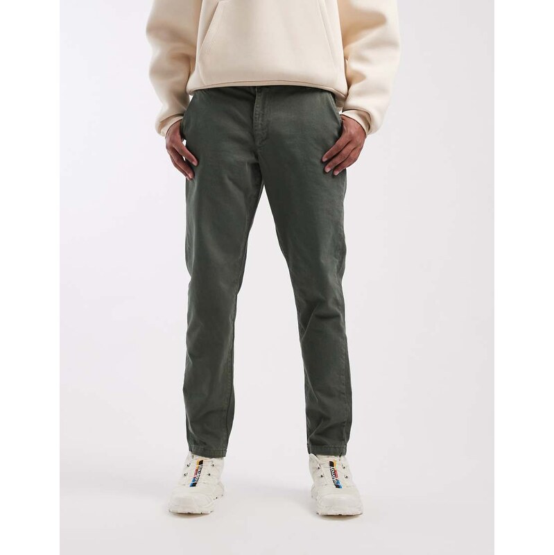 ASOS DESIGN tapered chinos in khaki with comfort stretch-Neutral
