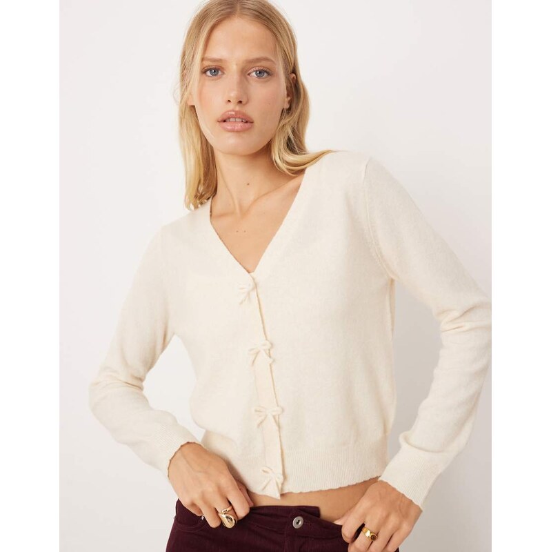 Mango wool mix bow detail cardigan in beige-Neutral 108808566
