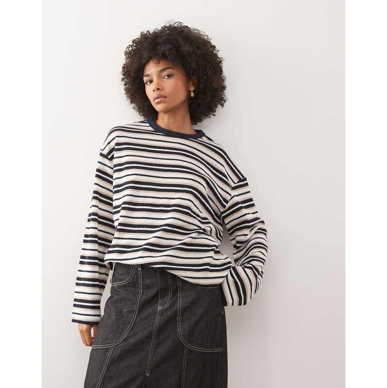 Reclaimed Vintage slouchy top in neutral stripe 108808596