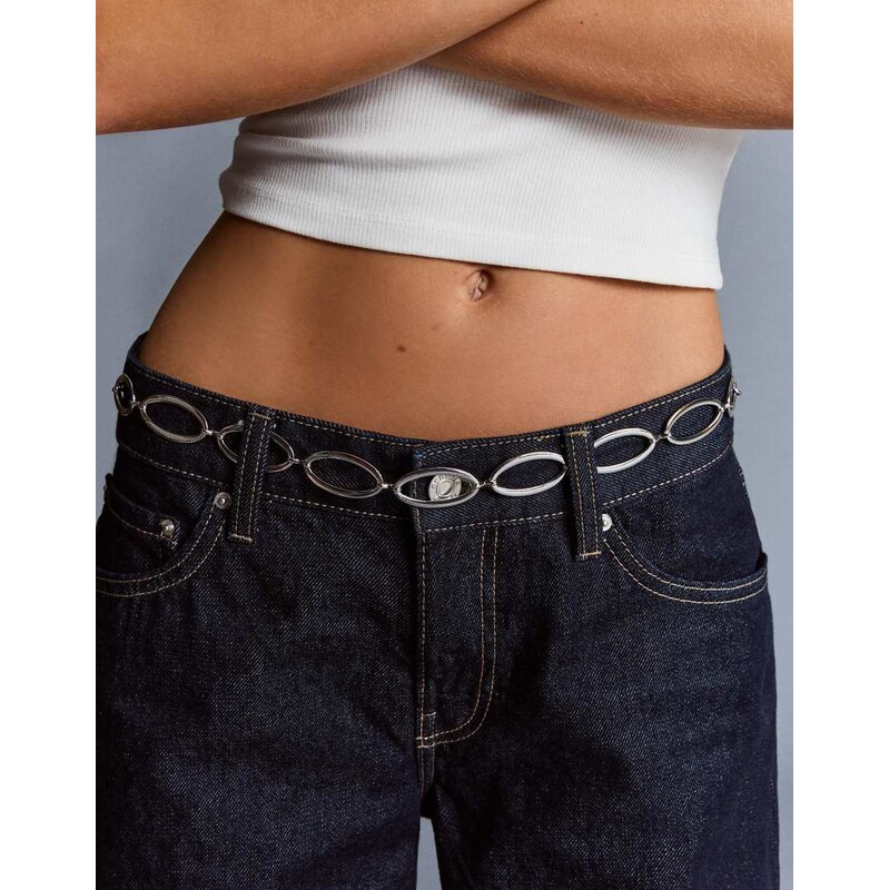 Bershka Chain belt with rings in silver 108808626