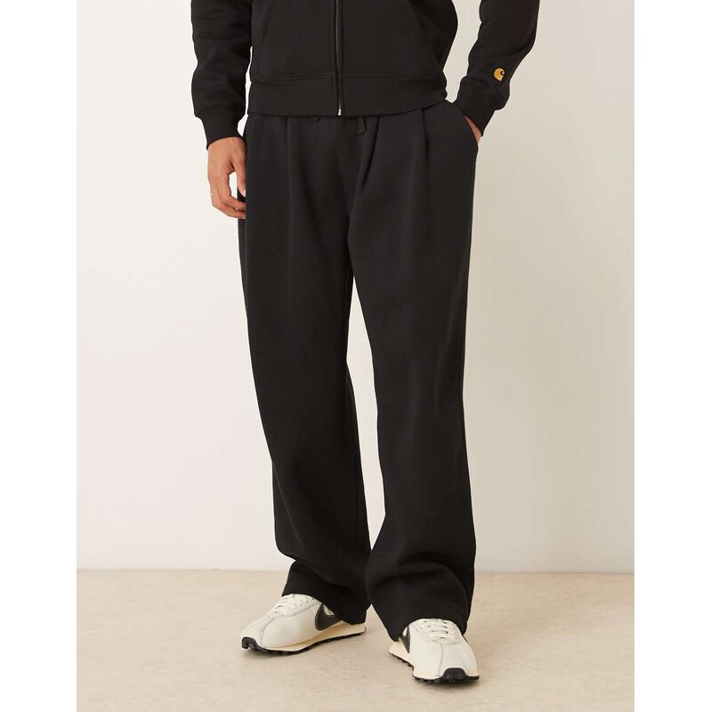 ASOS DESIGN wide leg jogger with pleats in black