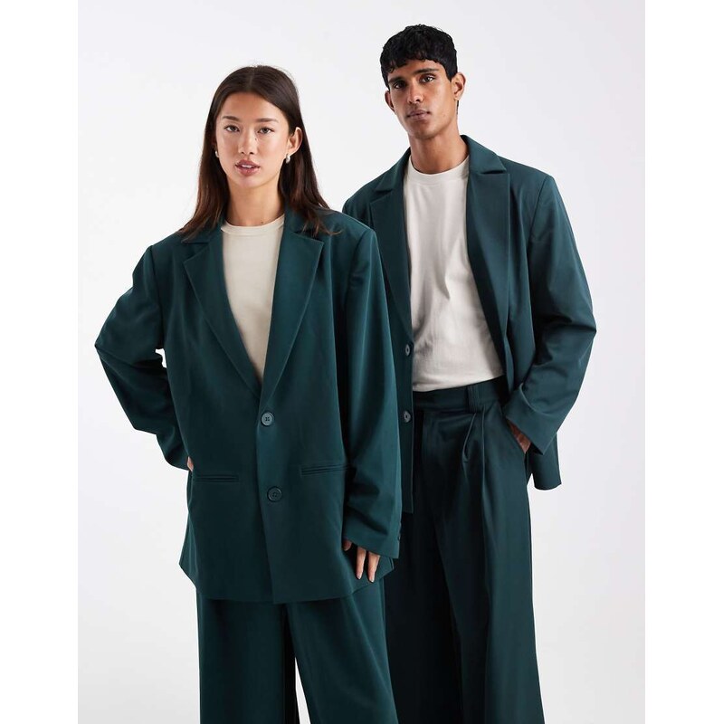 COLLUSION Unisex oversized blazer co-ord in teal-Green