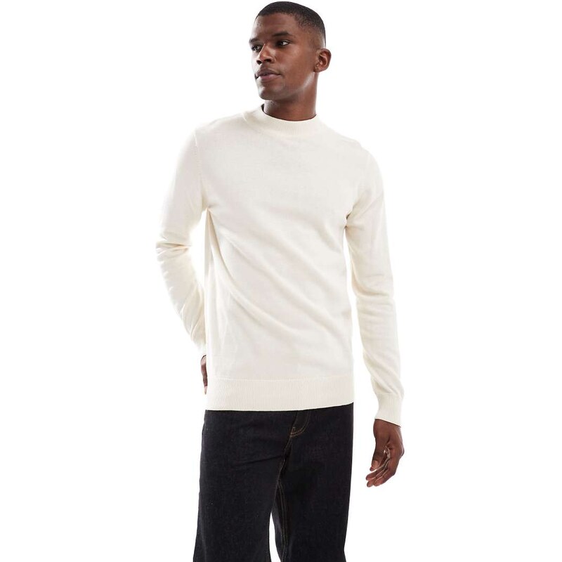 Brave Soul fitted high neck jumper in cream-Neutral