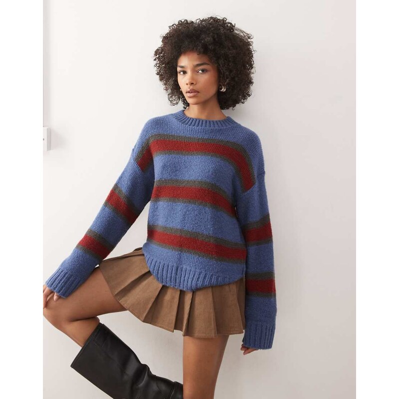 Reclaimed Vintage clean knitted jumper in blue multi stripe