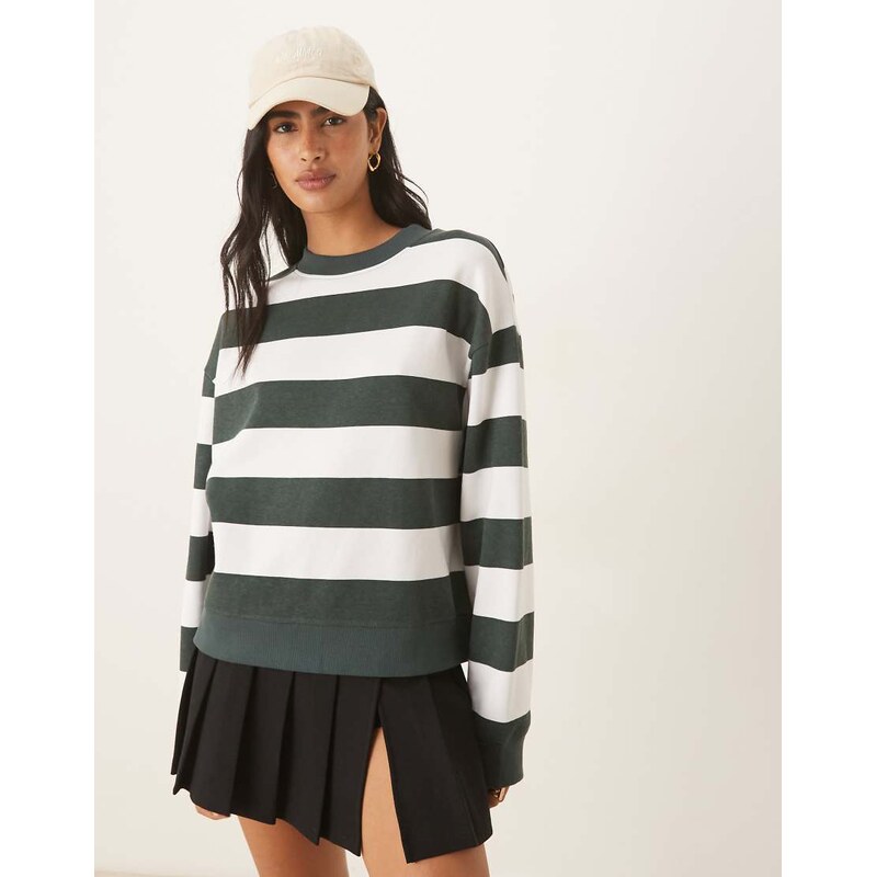 ASOS DESIGN sweatshirt with wide green and white stripe-Multi