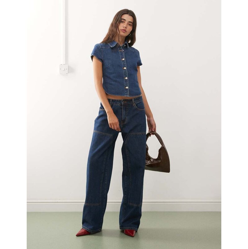 Lioness Anchor contrast stitch panel detail wide leg jeans co-ord in 115591449