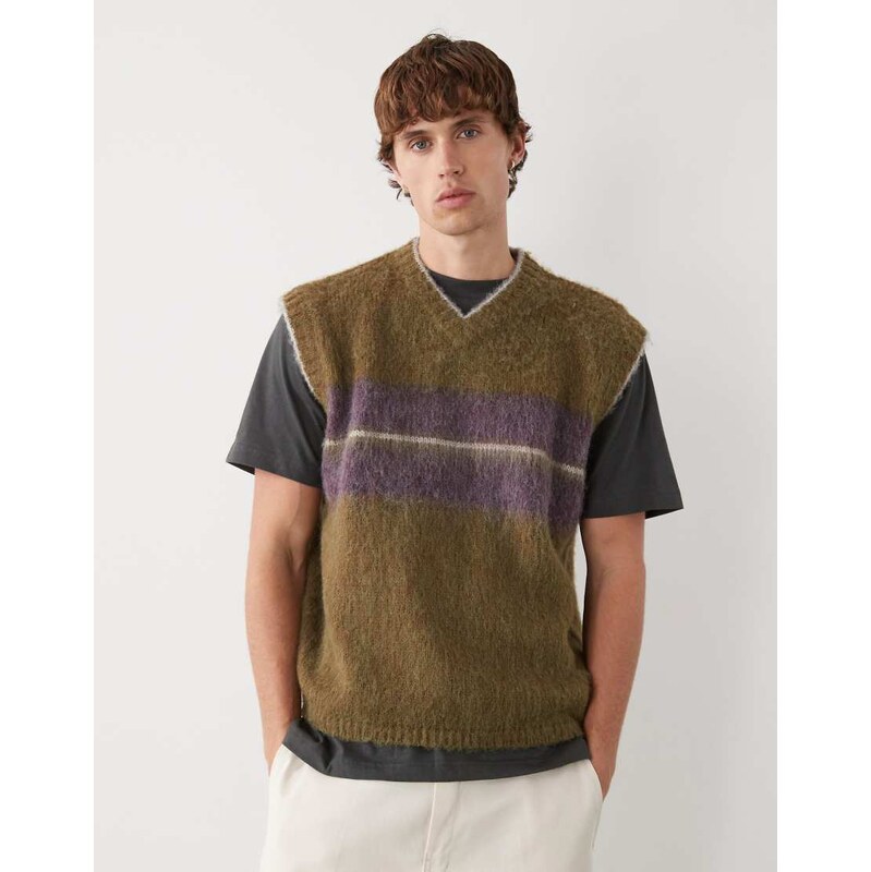 Reclaimed Vintage boxy knitted v-neck tank with chest stripe