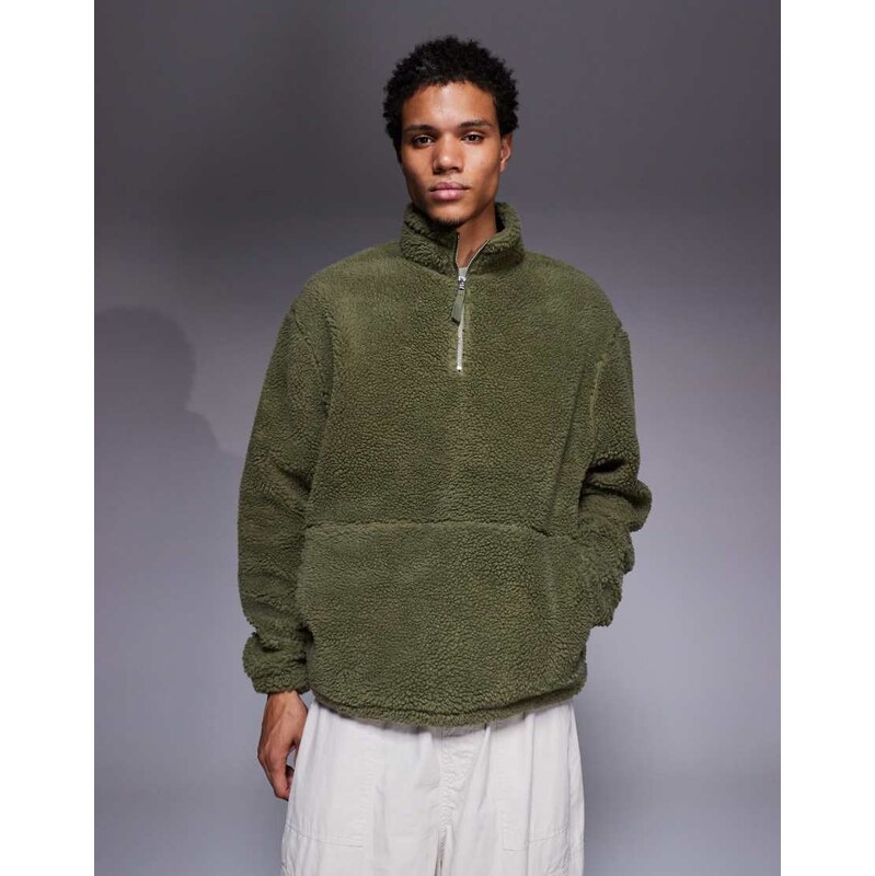 ASOS DESIGN relaxed funnel neck zip through borg sweatshirt in