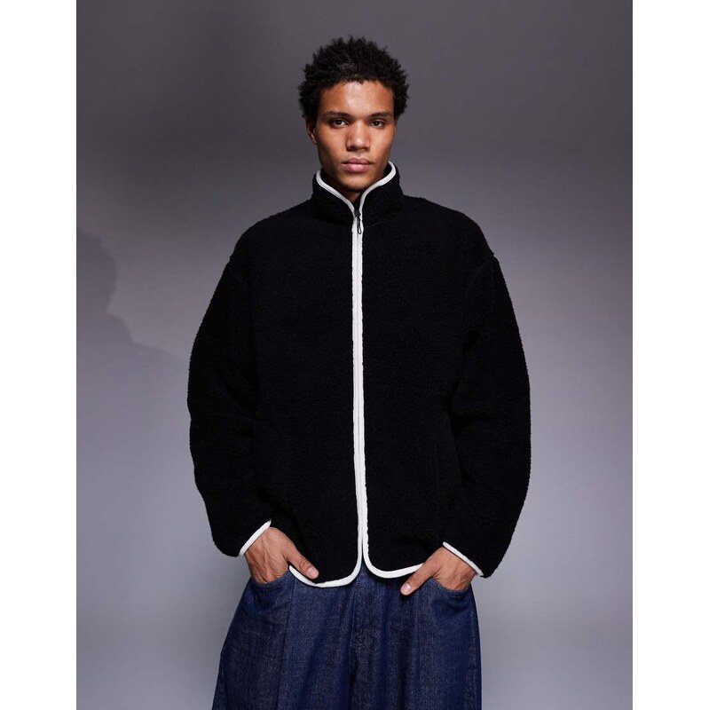 ASOS DESIGN relaxed funnel neck zip through borg sweatshirt with