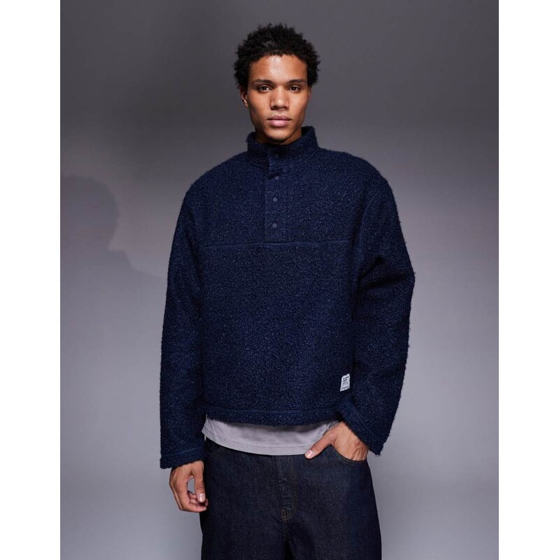 ASOS DESIGN relaxed boxy polo funnel neck sweatshirt in borg