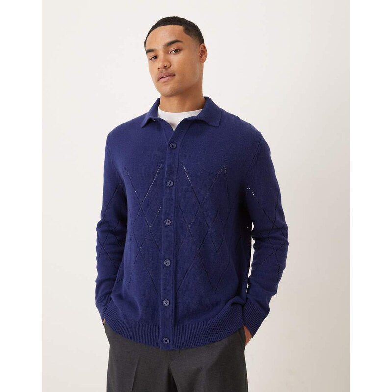 ASOS DESIGN relaxed knitted pointelle button through polo in