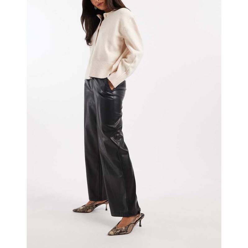 ONLY wide leg faux leather trousers in black 109781410