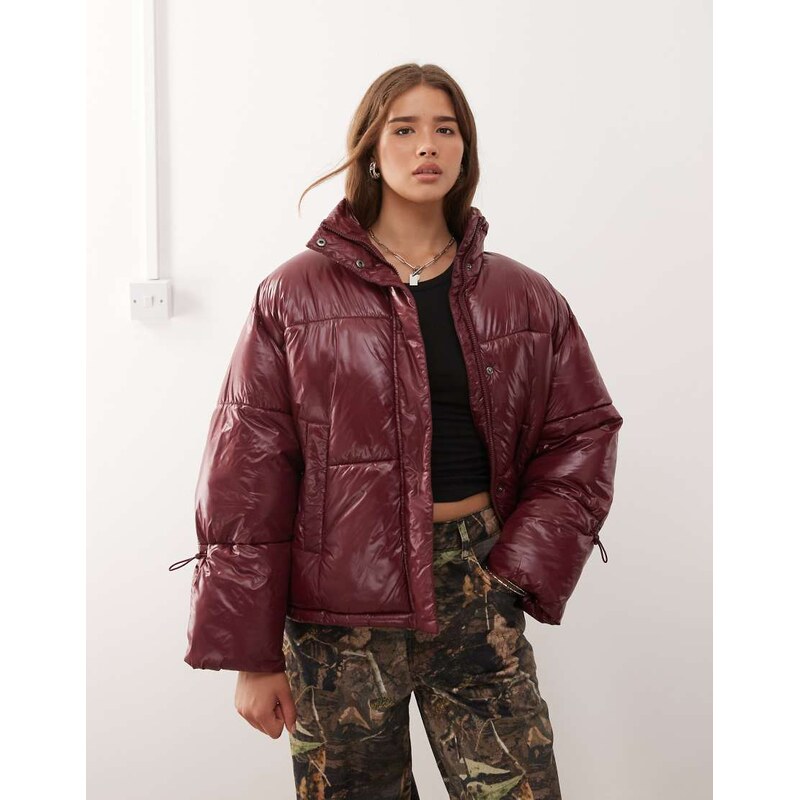Noisy May shiny puffer jacket in burgundy-Brown 112578166