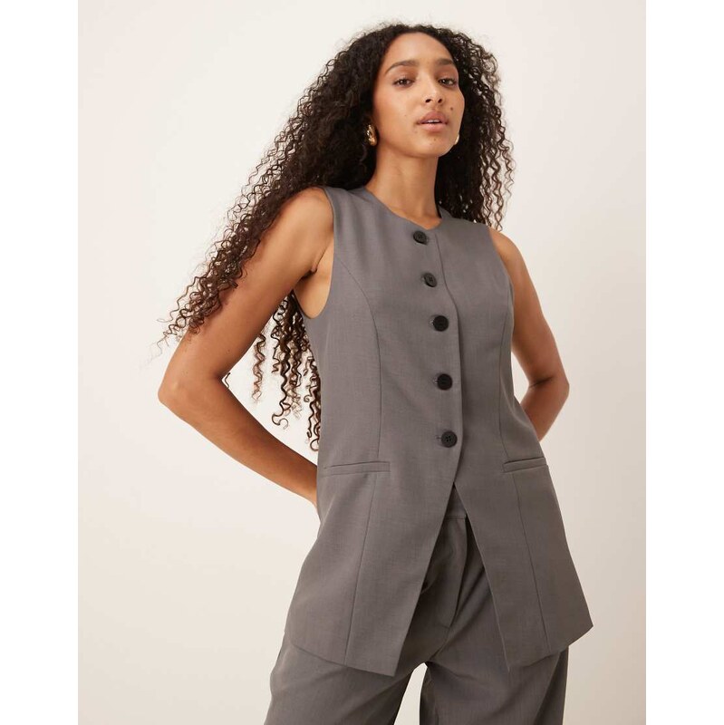 JDY longline button through waistcoat co-ord in grey 110918568