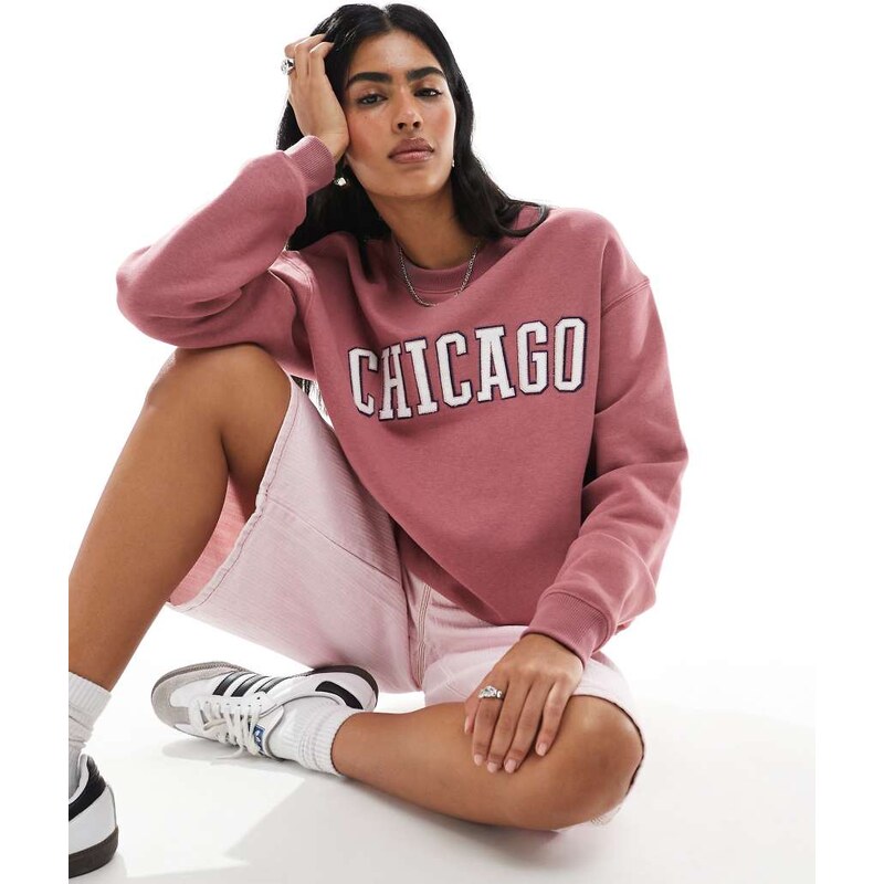 Daisy Street chicago graphic sweatshirt in mauve-Pink 108809748
