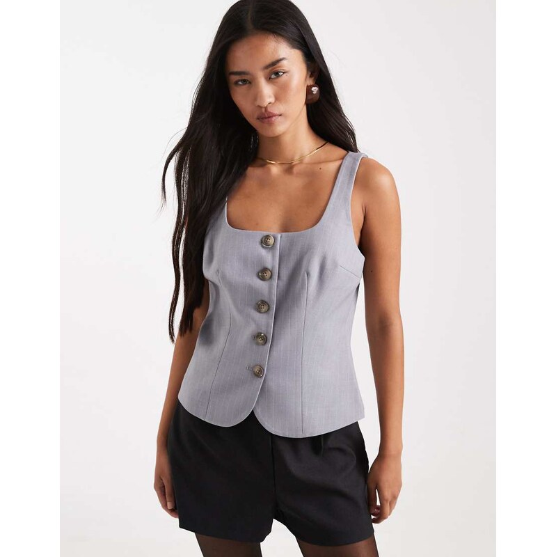 ASOS DESIGN tailored square neck structured waistcoat in light grey 108809764