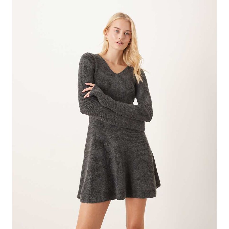 JDY Tall skater knitted mini dress in dark grey 108809776