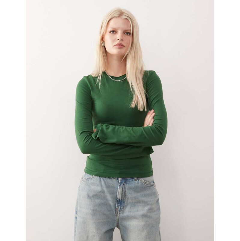 Weekday flare long sleeve top in dark green