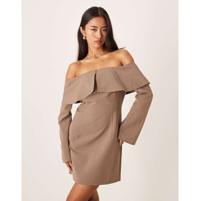 ASOS DESIGN off shoulder mini dress in brown