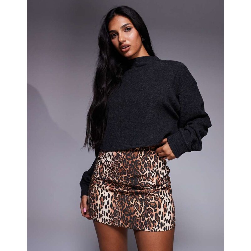 ASOS DESIGN mini skirt in leopard print-Brown