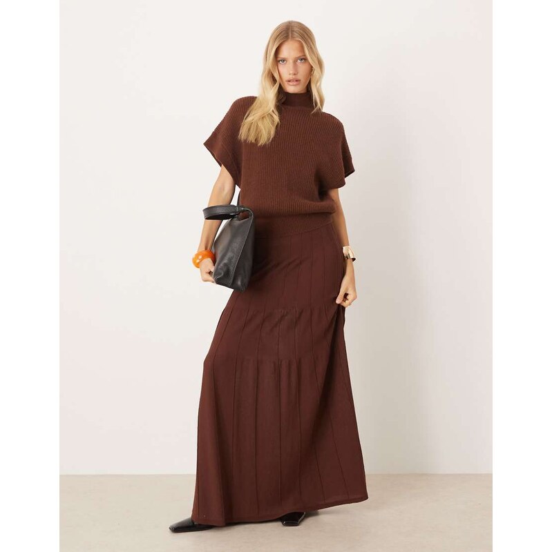 Mango knitted tiered maxi co-ord skirt in brown 108809883