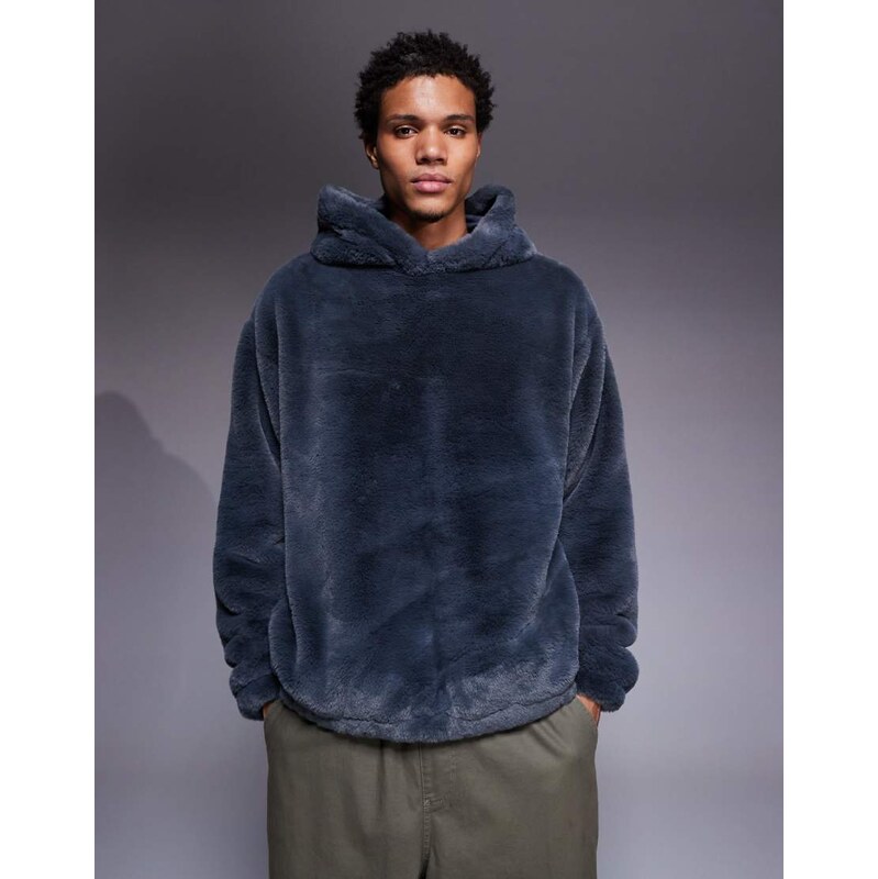 ASOS DESIGN relaxed faux fur hoodie with side entry pockets in