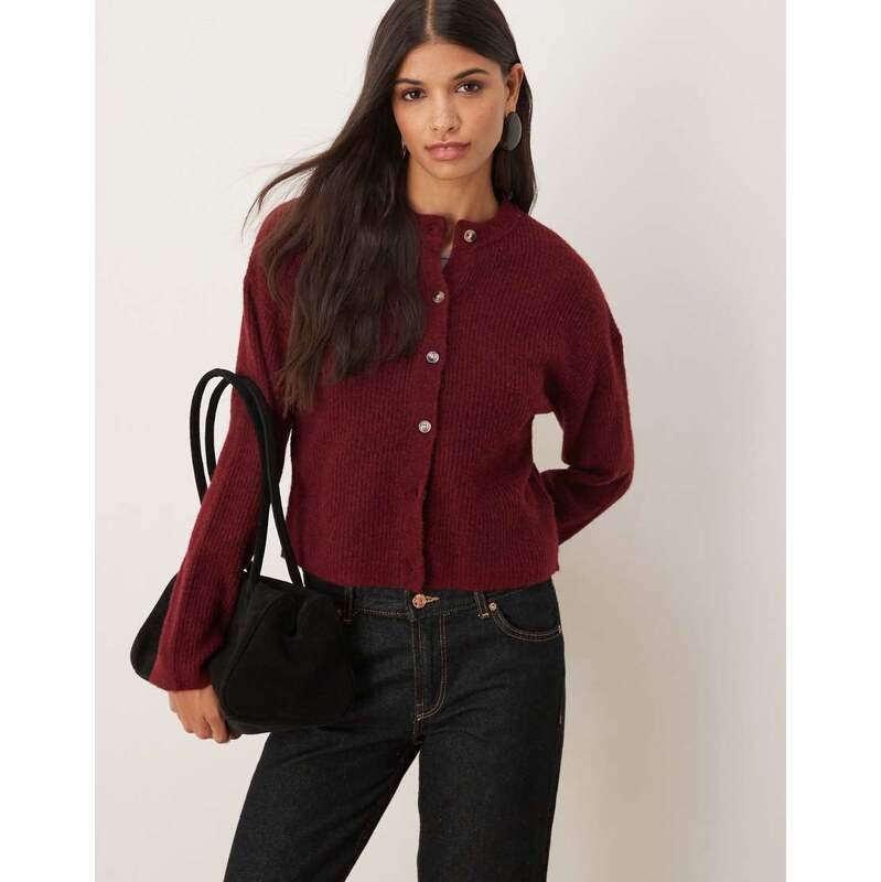 ASOS DESIGN wool and alpaca relaxed cardigan in plum-Purple