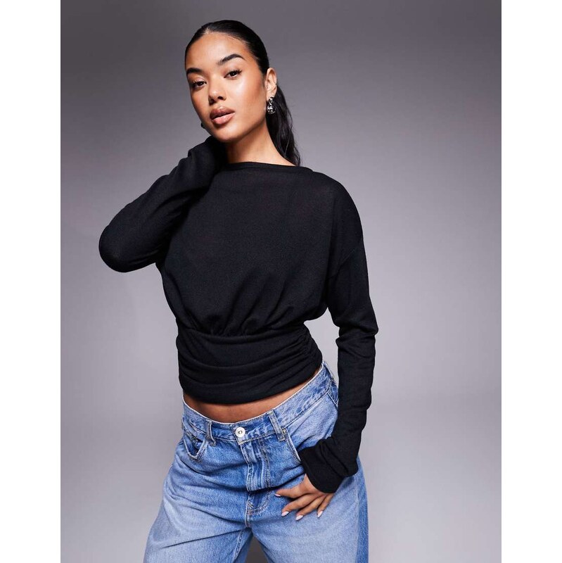 ASOS DESIGN knit-look asymmetric one shoulder long sleeve top