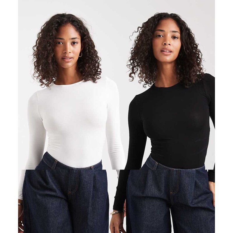 Miss Selfridge 2 pack long sleeve crew neck bodysuit-Multi 110051904