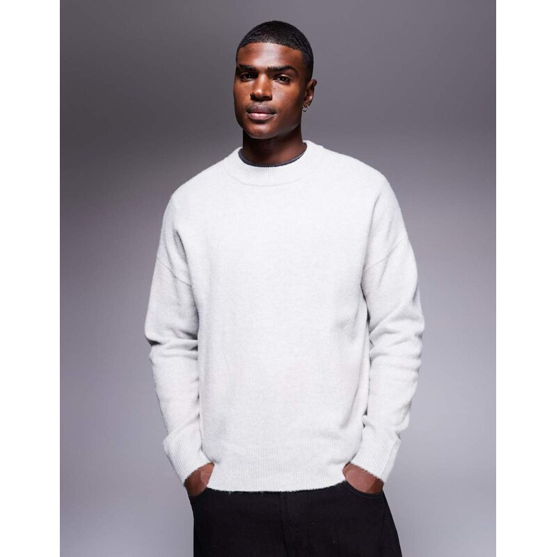 ASOS DESIGN oversized brushed knitted crew neck jumper in grey