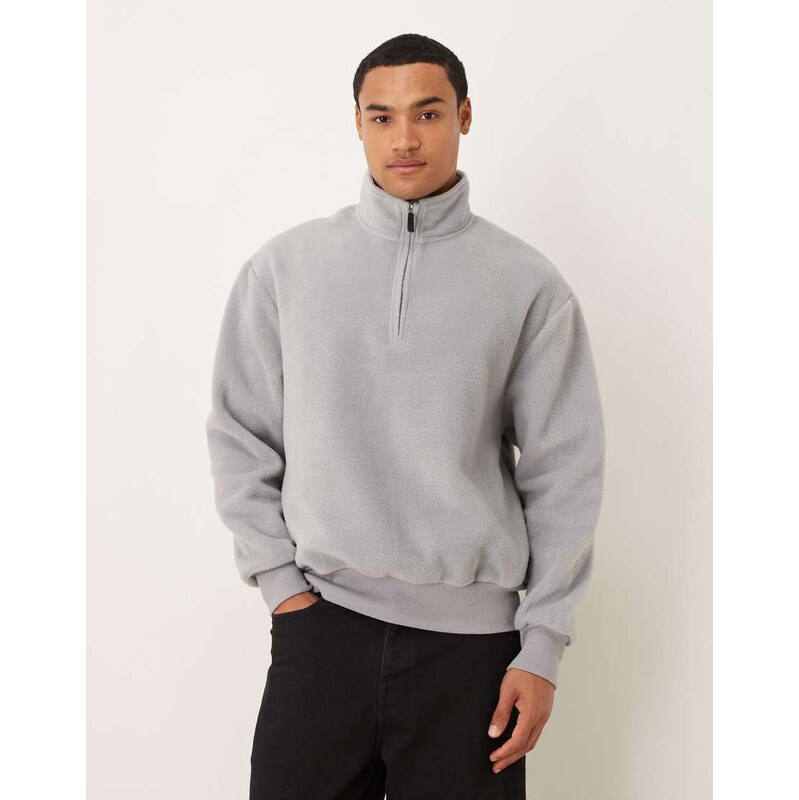 ASOS DESIGN relaxed funnel neck quarter zip fleece sweatshirt in grey