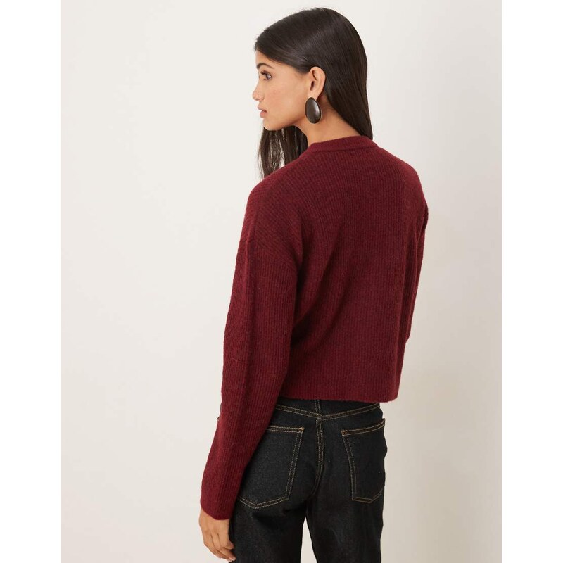 ASOS DESIGN wool and alpaca relaxed cardigan in plum-Purple