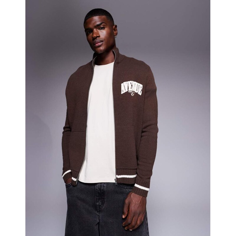 ASOS DESIGN relaxed knitted zip through track jacket with