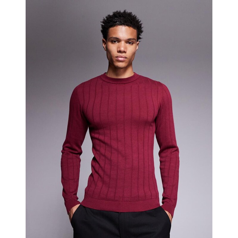 ASOS DESIGN muscle fit long sleeve knitted rib t-shirt in