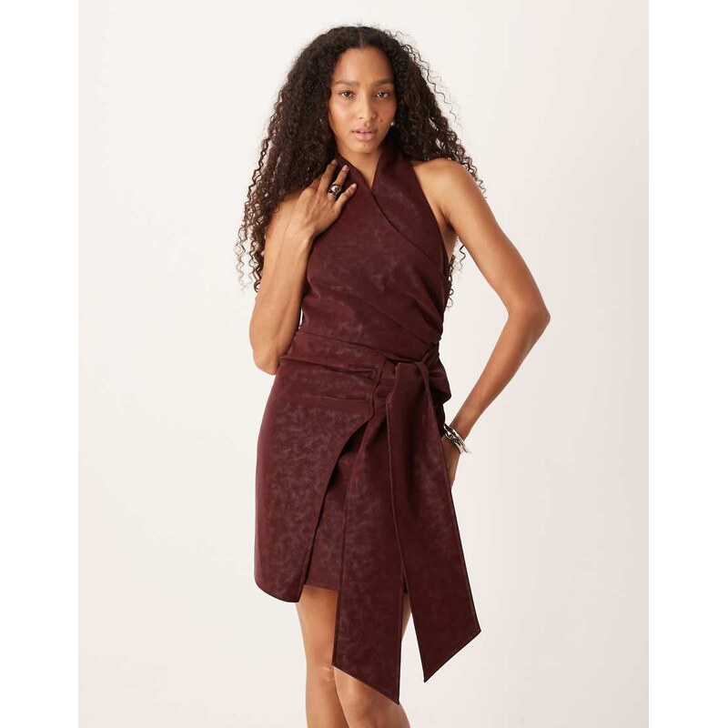 Amy Lynn wrap around high neck mini dress in red 108821615