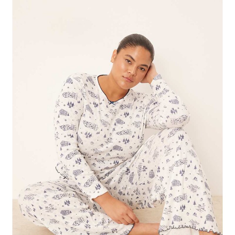ASOS Curve ASOS DESIGN Curve pointelle pyjama long sleeve tee and 112302039