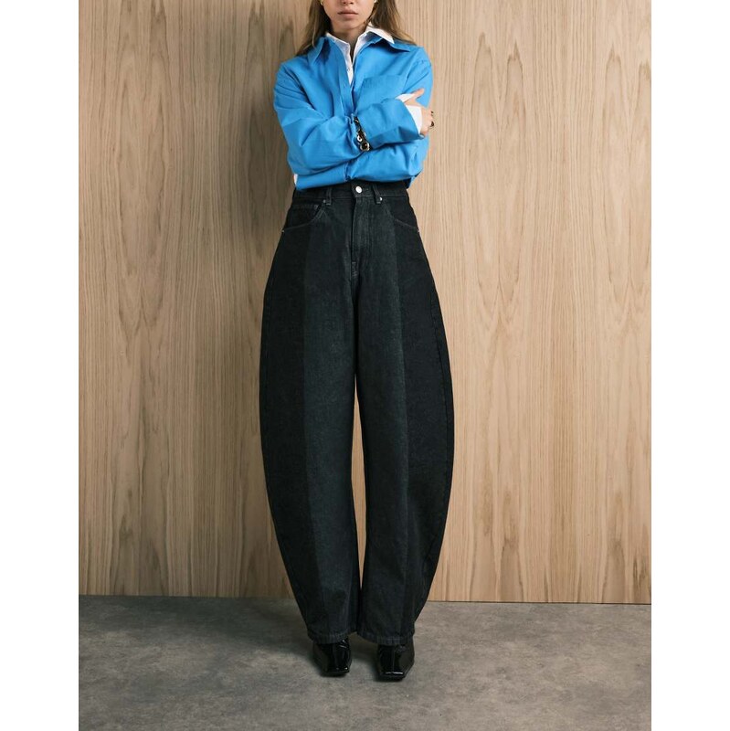 ASOS DESIGN high waisted barrel leg jeans in grey tonal wash