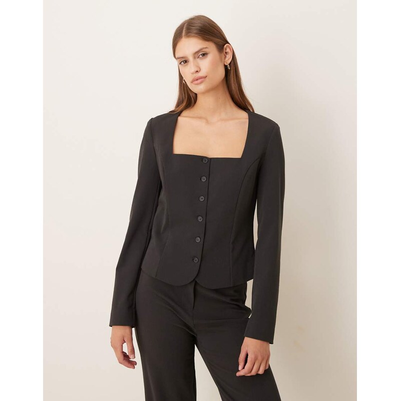 Mango Klumi tailored square neck jacket co-ord in charcoal-Grey 108839678