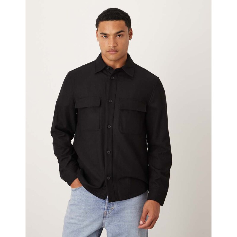 Mango relaxed shacket in black