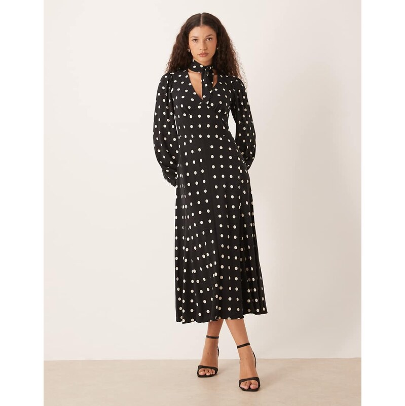 Nobodys Child Sadie tie neck midaxi dress in black and white