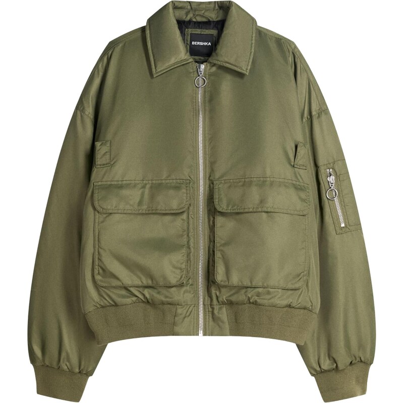 Bershka Přechodná bunda khaki