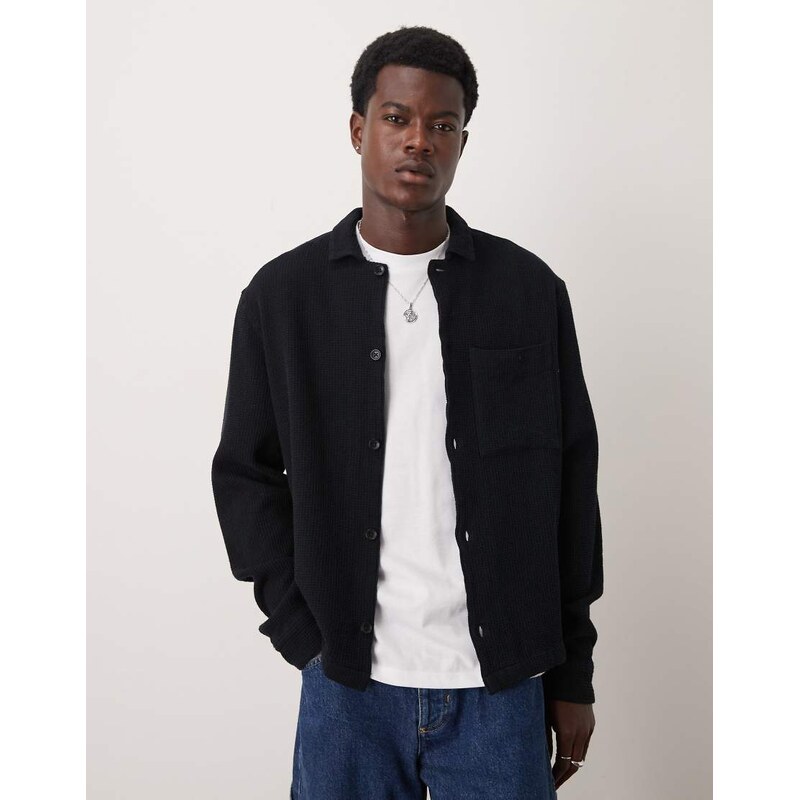 ASOS DESIGN boxy textured overshirt in black