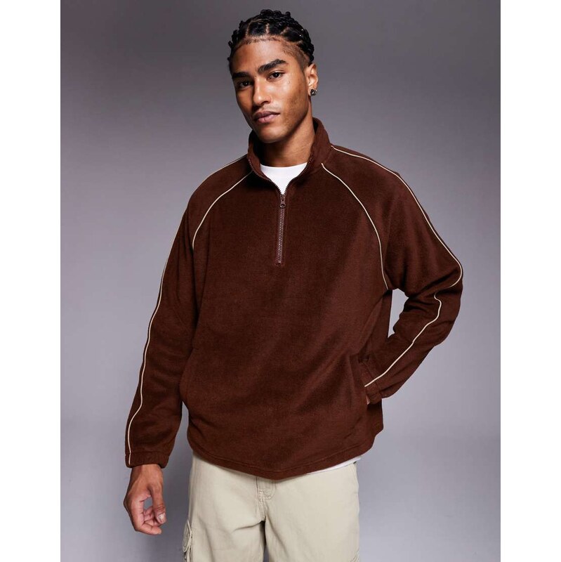 ASOS DESIGN relaxed funnel neck fleece sweatshirt with piping in