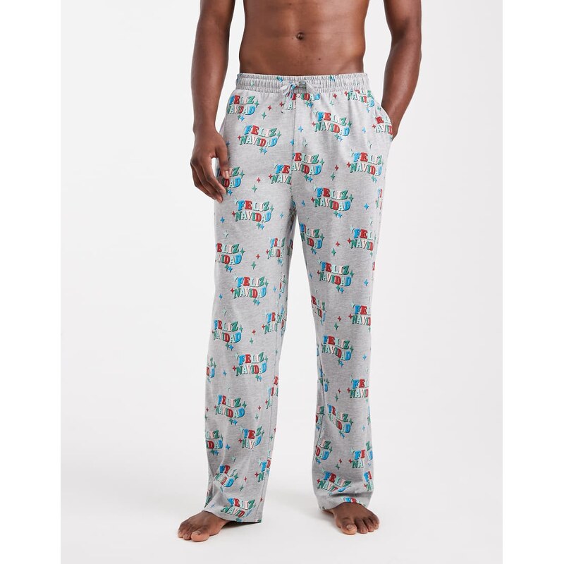 ASOS DESIGN lounge bottoms with Christmas Feliz Navidad graphic in grey