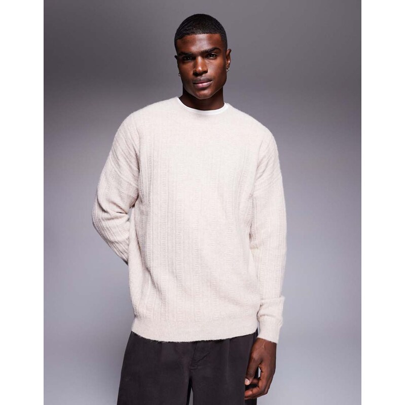 ASOS DESIGN oversized knitted crew neck jumper in stone-Neutral