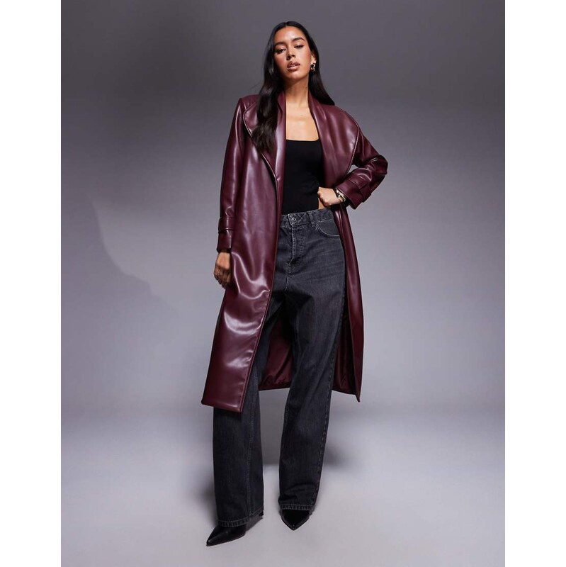 River Island faux leather faux leather long line wrap coat in