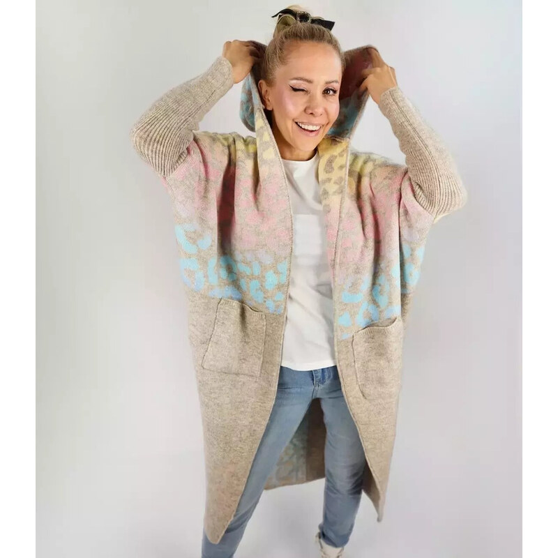 Pri Long cardigan colorful leopard sweater with wool 108963921