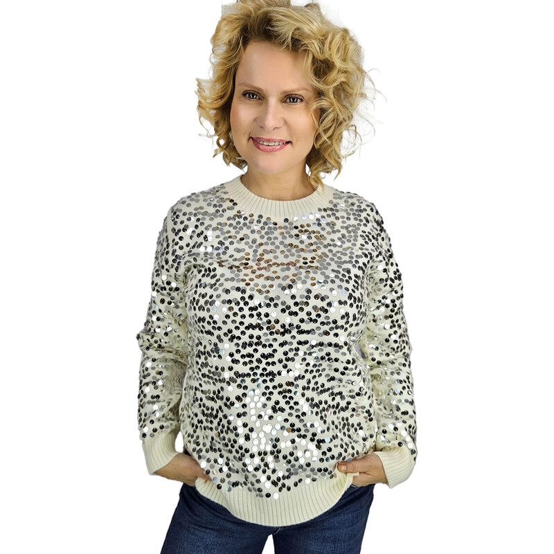 Pri Warm womens sweater front with large sequins fashionable