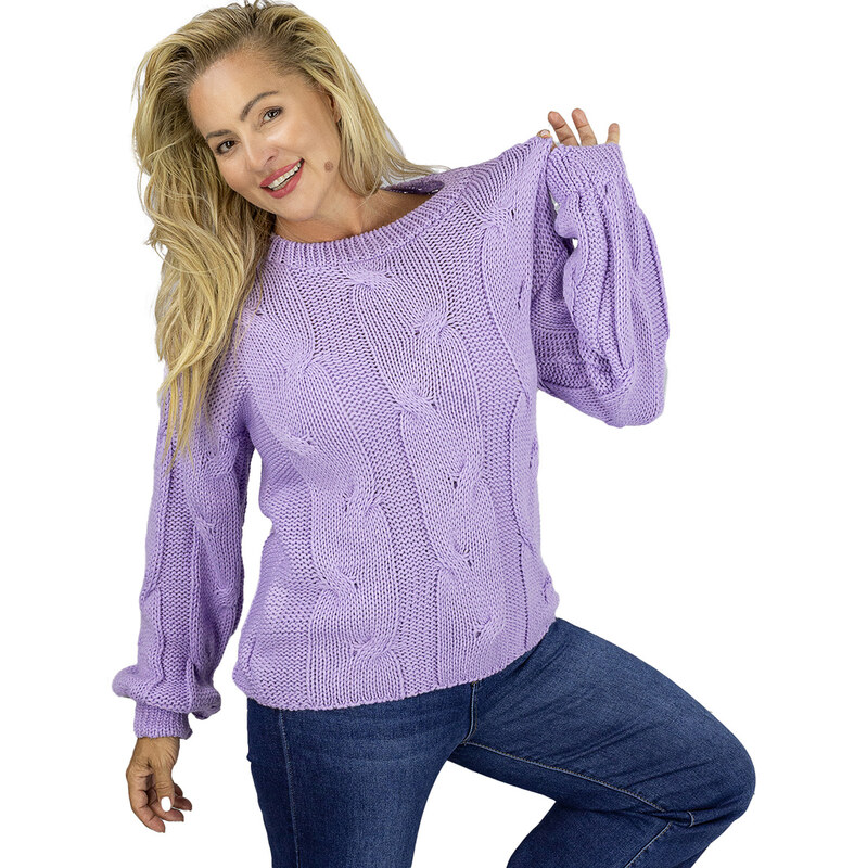 Pri Fluffy Womens Braided Sweater Buffed Sleeves AMELIA